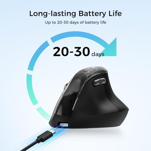 Wireless Ergonomic Mouse with Screen，Bluetooth Vertical Mouse Rechargeable, Quiet Clicks, USB Ergo Design Cordless Mice Compatible for Windows, PC, Laptop, Mac OS, Black