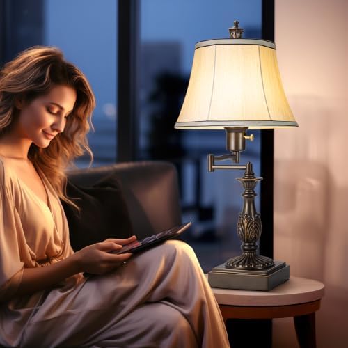 Scenekoy 350° Swing Arm Table Lamp Set of 2 with USB Ports for Bedroom