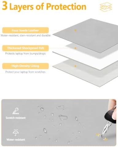 HYZUO 15-16 Inch Laptop Case Sleeve with Adjustable Stand, Light Gray