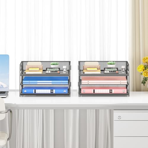 Paper Organizer for Desk,2P Gray-3 Tier Trays for Classroom File Folder