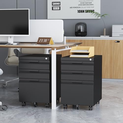3 Drawer File Cabinet Under Desk with Wheels,Metal Small Filing Cabinets for Home Office Organizer,Rolling Filing Cabinets Under Desk Storage for Letter/Legal/A4,Assembly Required,Black