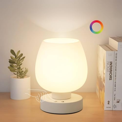 Cordless Touch Bedside Table Lamp, Small Rechargeable Battery RGB Light