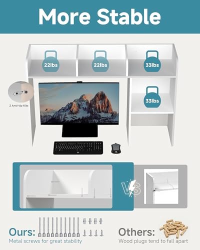 LAND·VOI Desktop Bookshelf, Countertop Storage Hutch with 5 Shelves for Computer Desk, Desk Organizer for Home Office Dorm, Dressing Tabletop, Bar Countertop, White EDS01W