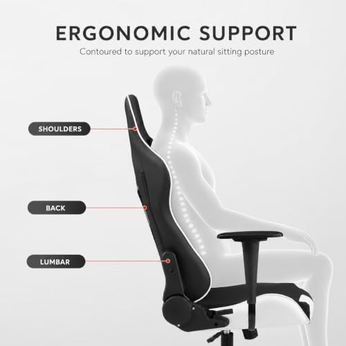 BestOffice Gaming Chair Desk Chair Ergonomic High Computer Chair with Adjustable Lumbar Support, Armrests, and Racing-Inspired Design for Office and Home Use (White)