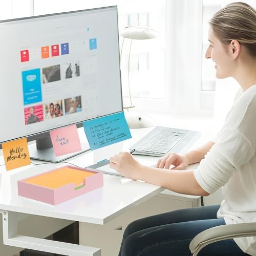 Acrylic Notepad Dispenser Organizer - 4 x 6 in Pink Sticky Note Holder W/O Pads Memo Holder for Dorm Room School Classroom Office Desk Organizer Aesthetic Supplies