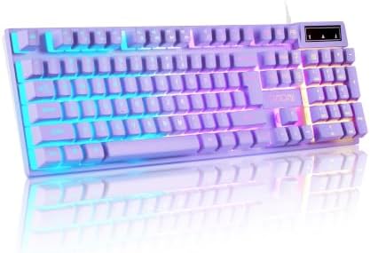 Purple Gaming Keyboard Light Up with USB Wired,3 Mix Color LED for Computer