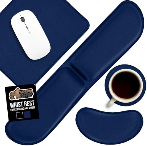 GORILLA GRIP Memory Foam Wrist Rest for Computer Keyboard, 4 Piece Navy Blue