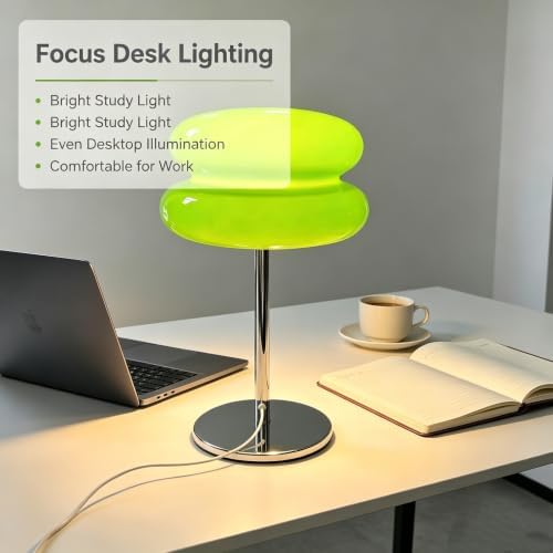 Bedroom Mushroom lamp, Medieval Modern Bedside Table lamp for Night Stands, Vintage dimmable Small Lamps, Cute Cool Desk Lamps Home Room Aesthetic Decor for Living Room(Green)