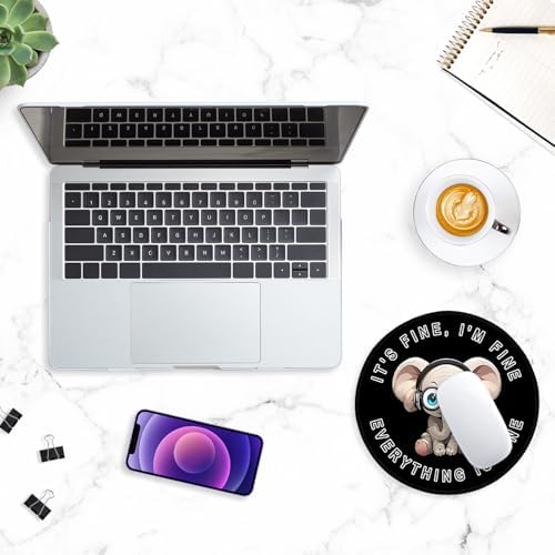 ITNRSIIET Round Mouse Pad with Stitched Edge Premium-Textured Waterproof Non-Slip Rubber Base Desktop Protection Mat Diameter 8.7 inches, Pretty Fine Elephant