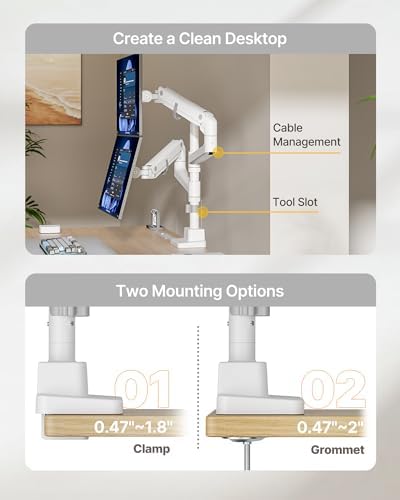 monTEK Dual Monitor Arm, Vertical Stackable 17-57", Heavy Duty，White