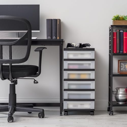 IRIS USA 6-Drawer Rolling Storage Cart with Organizer Top, Black/Pearl