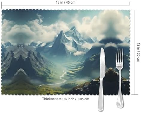 The Stretching Alps Prints High-Grade Placemats 12x18in - 6-Pack Durable Polyester Table Layers for Dining, Hotel, and Party Decor