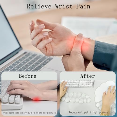 Gel Cloud Wrist Rest for Keyboard and Mouse Clear Mouse Pad with Wrist Rest 3PCS Ergonomic Cool Keyboard Wrist Pad Cute Acrylic Coaster Non-Slip Cute Transparent Mouse Wrist Pad for Computer Keyboard