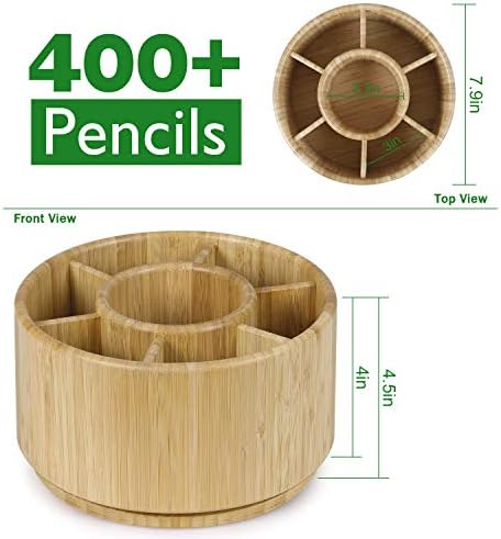 Bamboo Rotating Pencil Holder for Desk,Pen Holder with 7 Compartments