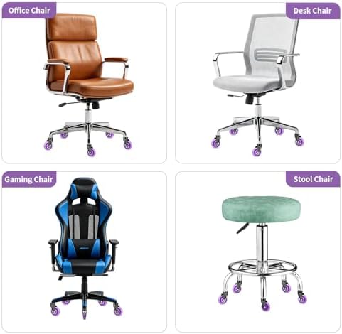 3" Office Chair Wheels (As Seen On PRC) Heavy Duty with Universal Grip Ring Stem(7/16" x7/8"),Replacement Rubber Chair Casters fits 98% Chairs for All Floors (Purple)
