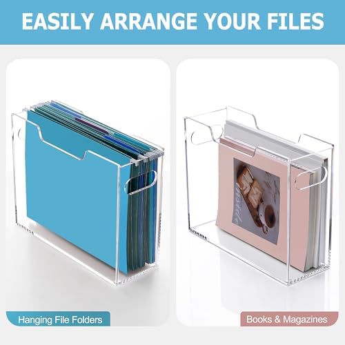 Clear Acrylic Hanging File Organizer Box with Handle, Letter Size Portable File Folder Storage Box, Filing Holder for Desk Home Office - 1 Pack