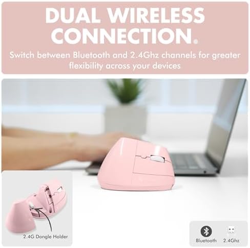 X9 Performance Wireless Vertical Ergonomic Mouse - (BT + 2.4Ghz) - Click in Comfort - Up to 4000 DPI, 6 Button, Rechargeable - Bluetooth Ergonomic Vertical Mouse Wireless - for Mac and PC - Pink