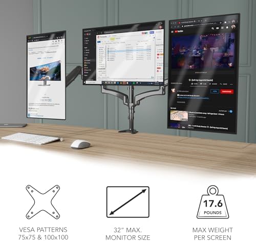 Mount-It! Triple Monitor Mount Desk Stand, 13-32", Black