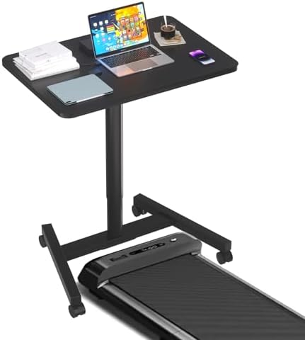 28-Inch Mobile Standing Desk, Adjustable Computer Desk, Portable Standing Desk with Lockable Wheels, Rolling Table for Home Office Classroom Hospital (Jet - Black)