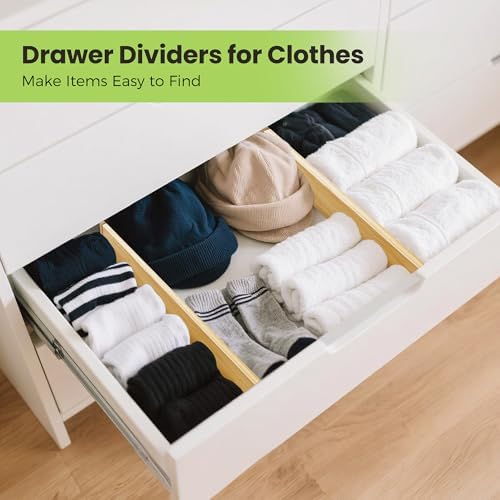 Fyvva Drawer Organizer, Spring-Loaded Expandable Bamboo Dividers 4-Pack