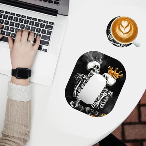 Small Mouse Pad，Mini Mouse Pad 6 x 7 Inch，for Laptop Keyboard Tray Wireless Mouse Home Office Travel，with Non-Slip Rubber Base, Waterproof Mouse Mat，Skull with Crown