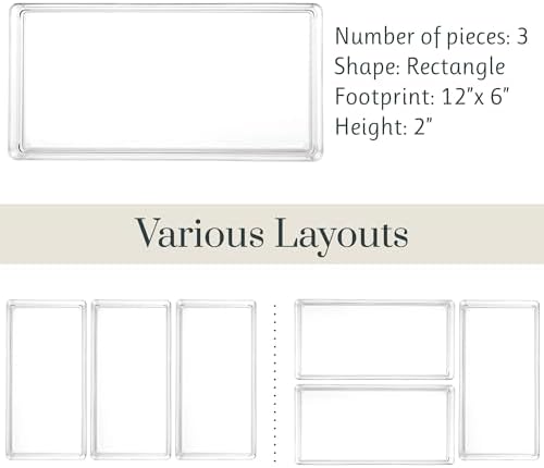 STORi SimpleSort 3-Piece Stackable Clear Drawer Organizer, 12" x 6" x 2"