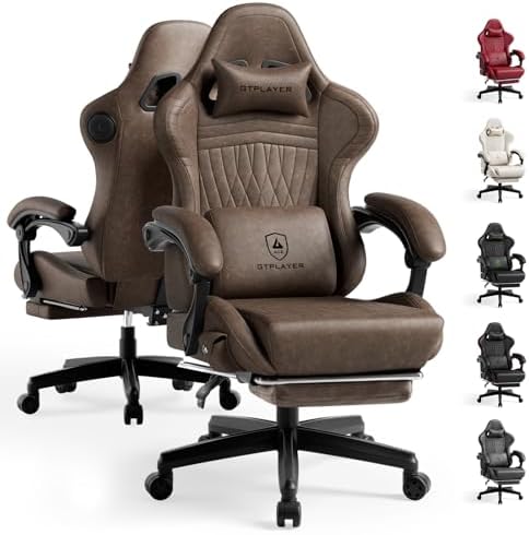 GTPLAYER ACE-PRO Music Gaming Chairs – Built-in Speakers, App Support & Bluetooth Control, Computer Game Chairs with Footrest for Adults, Ergonomic Reclining Silla, Linkage Armrest, Light Brown