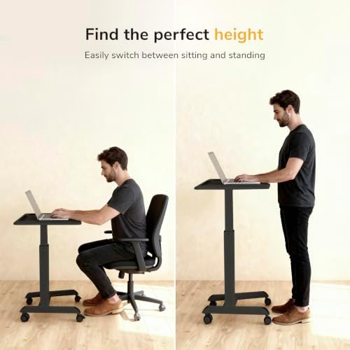 Mount-It! Laptop Cart Rolling Desk Adjustable Height with 28.5" x 22" Tabletop, Ergonomic Sit-Stand Workstation on Wheels Portable for Home Office, Dorm, Classroom, Black