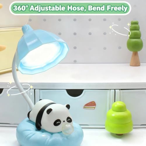 Cute Panda Night Light, Rechargeable Bedside Lamp, 3-Level Touch Control Adjustable, LED Desk Lamp with USB for Bedroom Study Room, Boys Girls Gift (Blue)