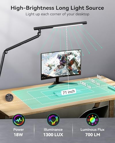 LED Desk Lamp with Clamp, Dual-Light Architect Lamp with RGB Light & Remote