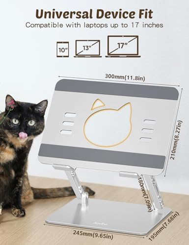 Aoviho Laptop Stand for Desk, Adjustable Foldable Aluminum Laptop Riser for 10–17.3 Inch Laptops – Sturdy Ergonomic Computer Holder, Supports Up to 22 lb, Cooling Vent, Silver
