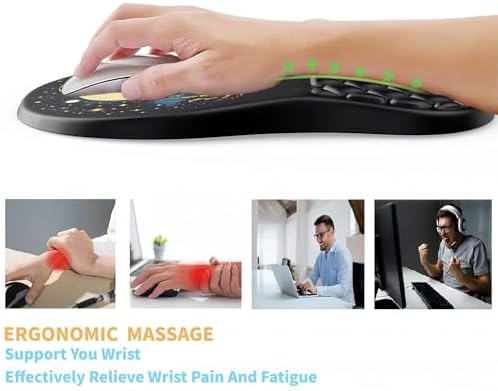 Ergonomic Mouse Pad Wrist Support with Massage Design,Cute Cat Wrist Rest Pain Relief Mousepad with Memory Foam,Mousepad for Wireless Mouse