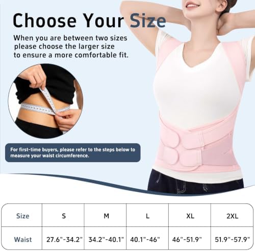 Back Brace Posture Corrector for Women and Men, Full Back Support Brace with Spine Alignment Design, Lower Back Pain Relief, Adjustable Upper Back Brace Shoulder Straightener for Hunchback Posture Pink, XX-Large