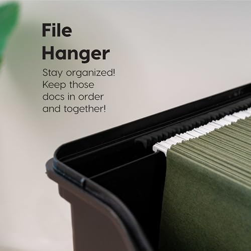 IRIS USA File Box Organizer with Lid, Letter File, Portable Handle, Black