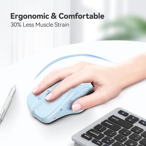 TECKNET Wireless Mouse, 2.4G Ergonomic Computer Mouse, 2600 DPI, Lightblue