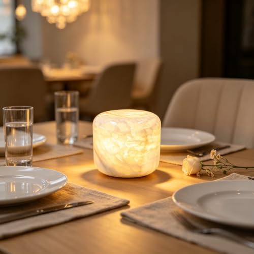 Natural Marble Lamp Cordless Pat Control Night Light Rechargeable Small Marble Table Lamp, Dimming Warm Glow Portable Stone Touch Lamp for Bedroom, Living Room, Decor Gift