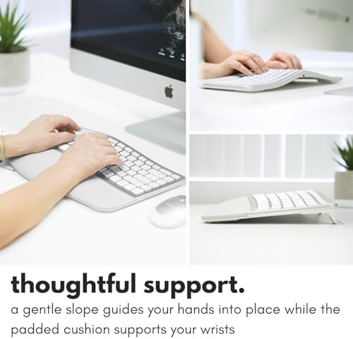 Macally Ergonomic Keyboard for Mac Wireless, Split Bluetooth & USB-C+A Wired Dual Mode Keyboard, Rechargeable Multi-Device Ergonomic Keyboard for MacBook iMac iPad iPhone with Wrist Cushion
