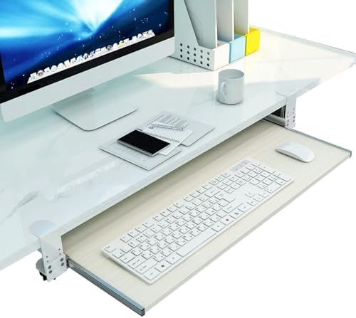 Ergonomic Wooden Keyboard Drawer Tray With Sliding Rails, Under Desk Pull-Out Keyboard Shelf, No Drill Installation(Red,65 * 30Cm)