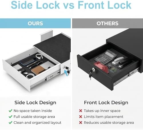 Under Desk Drawer with Lock, 13.8 Inch Slide-Out Metal Storage Drawer,Black