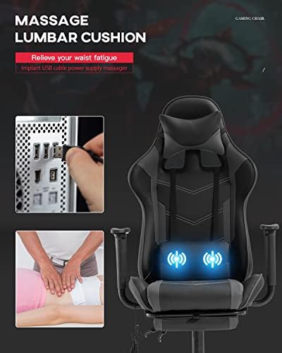 Ergonomic Big and Tall Gaming Chair - Massage Function, Lumbar Support, Footrest & Armrest - PU Leather Racing Style Chair for Adults