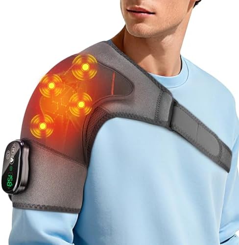 Shoulder Heating Pad with Massage for Rotator Cuff Cordless, Shoulder Massager for Pain Relief Deep Tissue, Heated Shoulder Wrap Brace for Men Women Frozen Shoulder