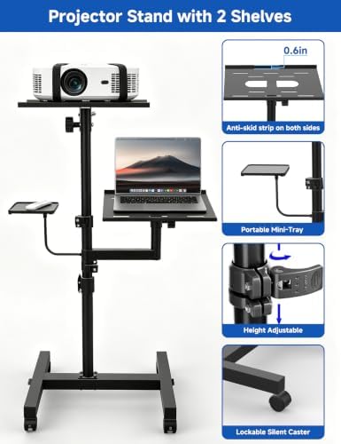 KOOV 2 Shelves Projector Stand, Max 47" Height Adjustable Laptop Stand