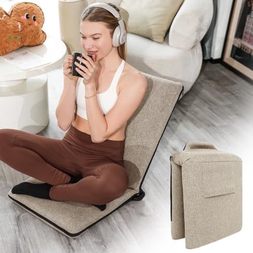 Adjustable Floor Chair with Back Support Foldable Meditation Chair, Brown