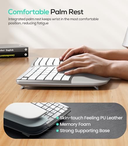 Nulea RT07B Wireless Ergonomic Keyboard - Split Keyboard, Wrist Rest, Natural Typing, Bluetooth and USB Connectivity, USB-C Rechargeable,Compatible with Windows Mac (Grey White)