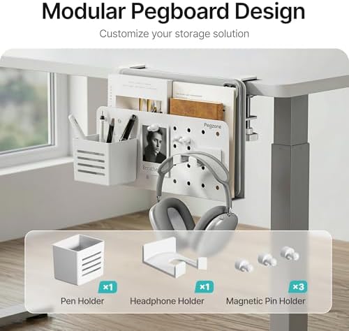 Under Desk Storage Organizer, Laptop Holder for 0.4"-2.2" Desk Edge, White