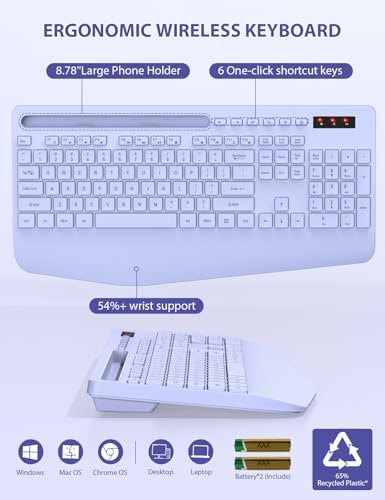 SABLUTE Wireless Keyboard and Mouse Combo, Full Size, Ergonomic Wrist Rest