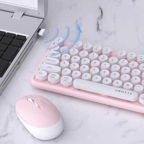 UBOTIE Colorful Wireless Keyboard and Mouse Combo (Pink-White)