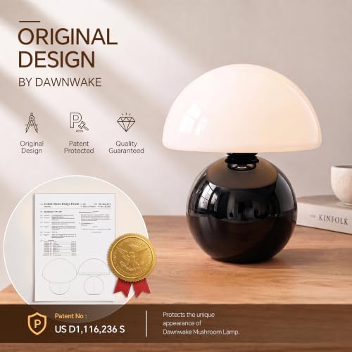 Dawnwake Mushroom Lamp Table Lamp for Bedroom-Small Desk Table Lamps,Black