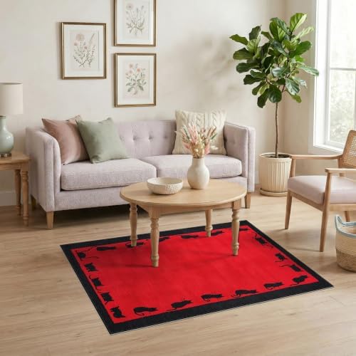 4'x6' Red Cat Crimson Artistic Washable Area Rug