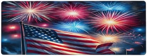 Large Mouse Pad American Flag Fireworks Non-Slip Rubber Long Gaming Desk Mat Big Computer Keyboard Mousepad Waterproof Protector Wristing Pad for Gaming Office Home Decorative 31.5 X 11.8 Inch